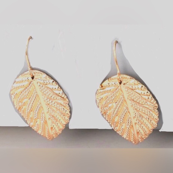 Golden Leaf Autumn Fall Textured Veined Leaves Nature Sparkly Boho Hippie Dangle - Picture 9 of 16
